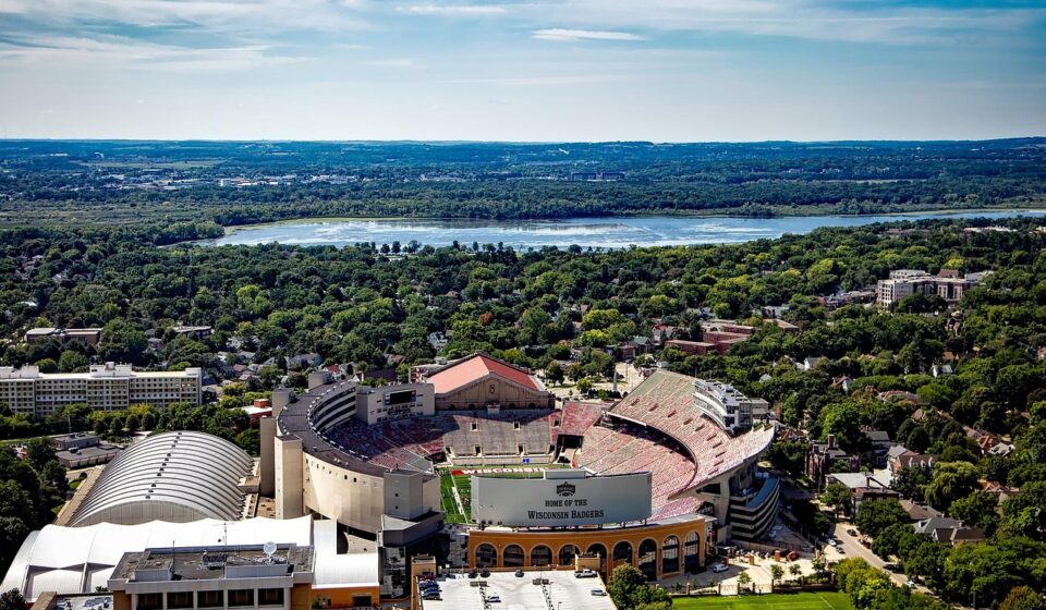 madison, wisconsin, university of wisconsin, nature, camp randall stadium, sports, buildings, structure, lake, landscape, aerial view, american football, wisconsin badgers, athletics, architecture, campus, hdr