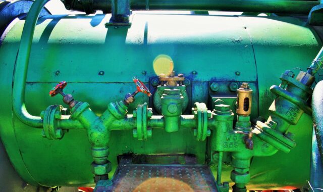 steam engine, engine, steam, part, green, pipes, gauges, mobile, power