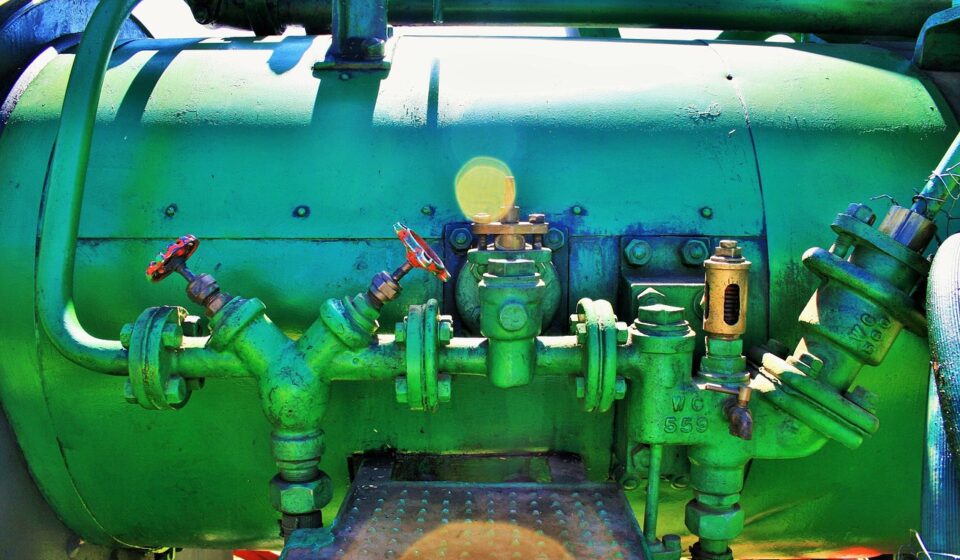 steam engine, engine, steam, part, green, pipes, gauges, mobile, power