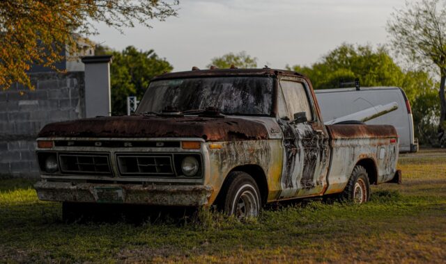 truck, pick-up truck, rusty truck, scrap, nature, junkyard, old truck, grass