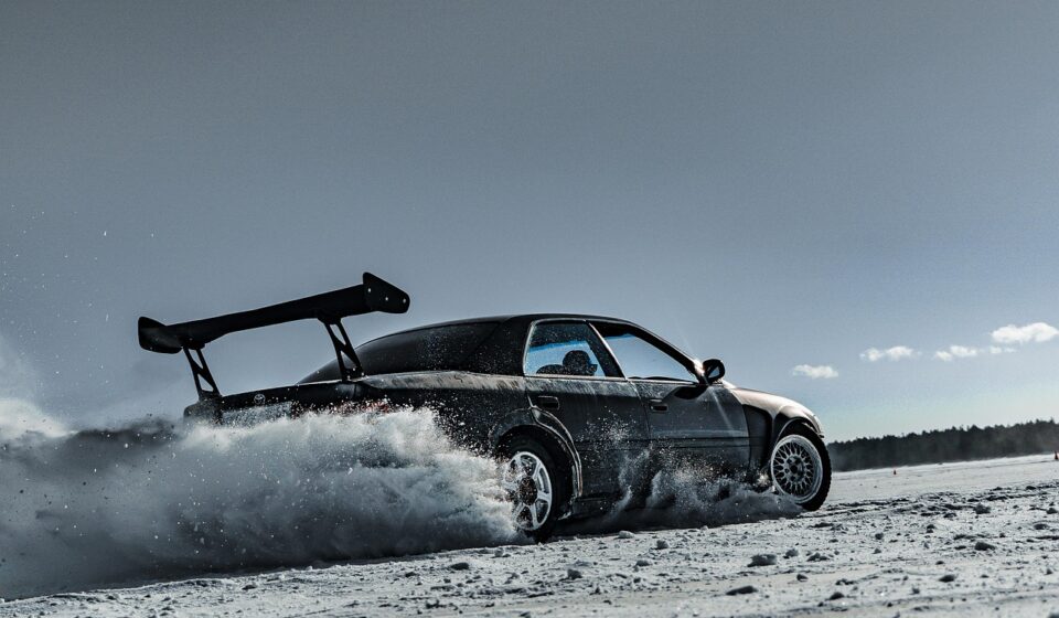 drift, speed, nature, transport, car wallpapers, snow, spoiler, car